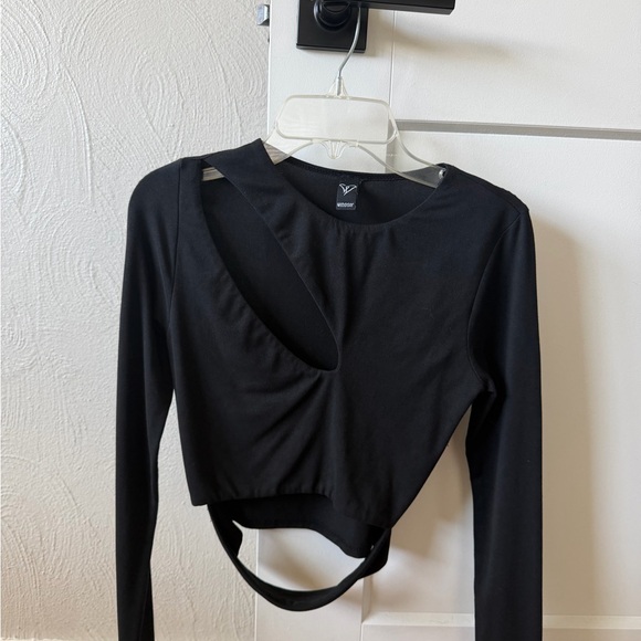 Windsor Tops - Windsor Black Asymmetric Cutout Crop Top